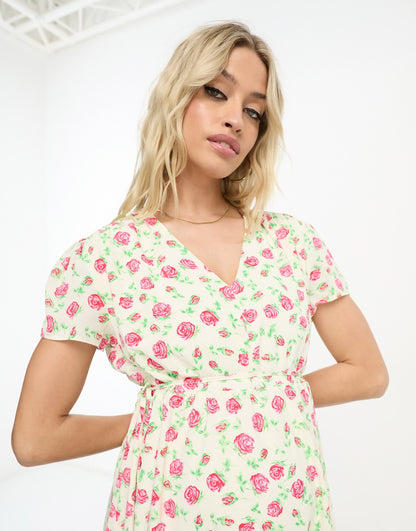 Glamorous Maternity v neck tie waist dress in rose bud floral