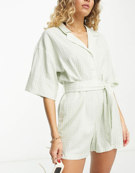 Rhythm maisy check vacay romper in sage