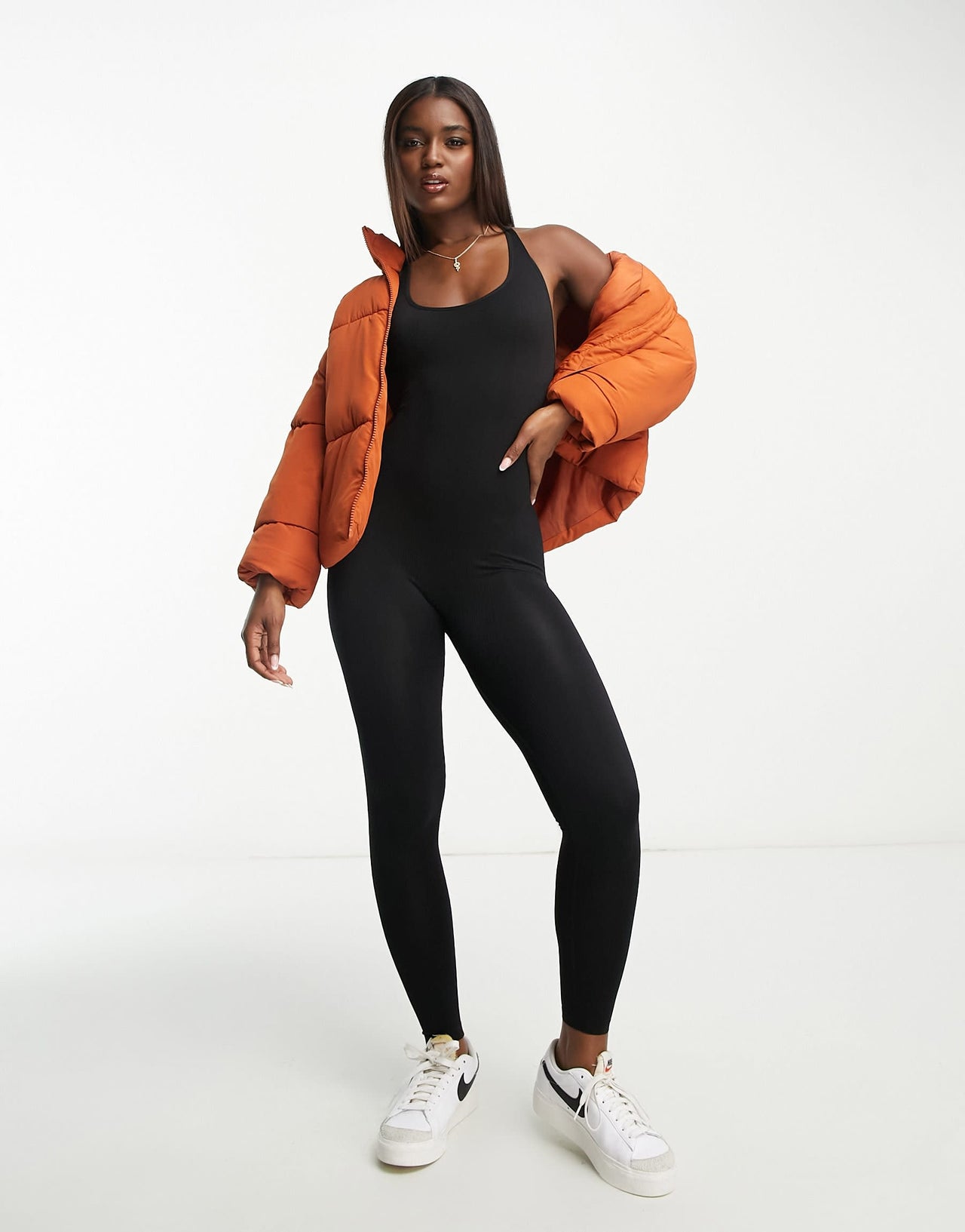 Stradivarius seamless unitard in black