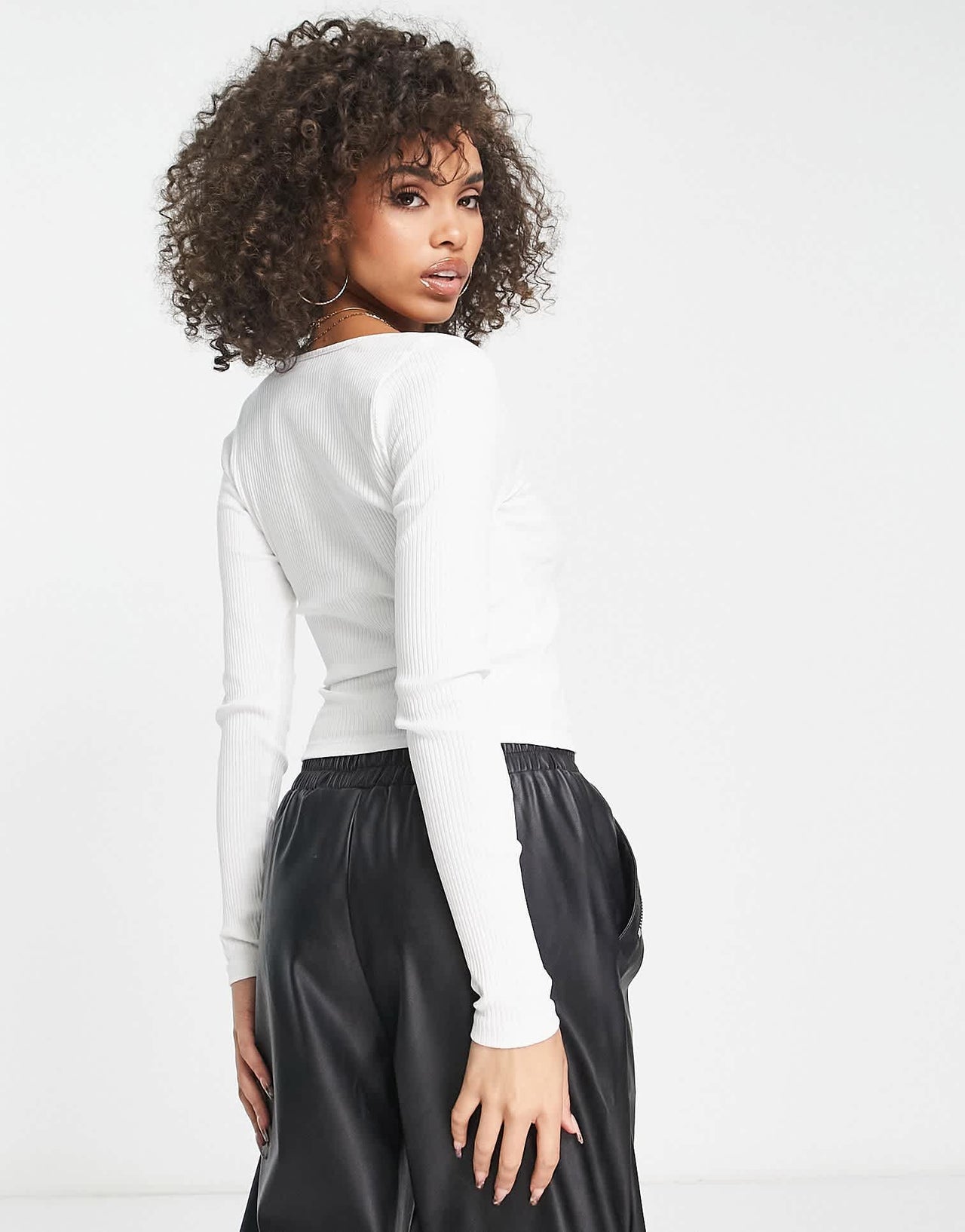 ASOS DESIGN square neck long sleeve top in white