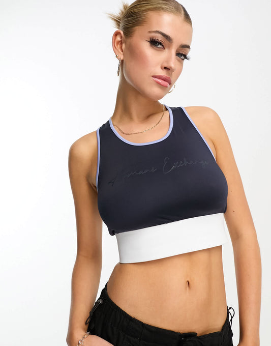 Armani Exchange jersey crop top in navy
