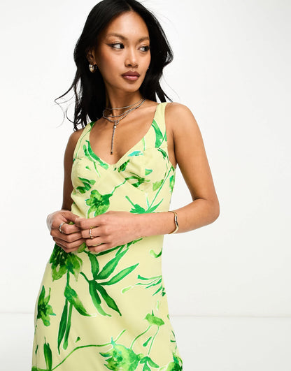 ASOS DESIGN sleeveless plunge neck burnout midi dress in green floral