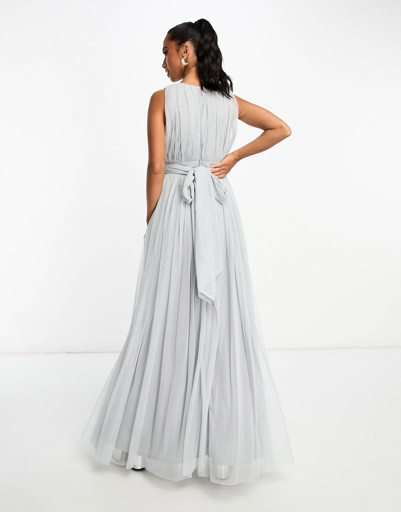 Beauut Petite Bridal maxi tulle with bow back in light grey