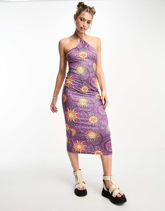 Tammy Girl strappy halter neck midaxi dress in multi sun print