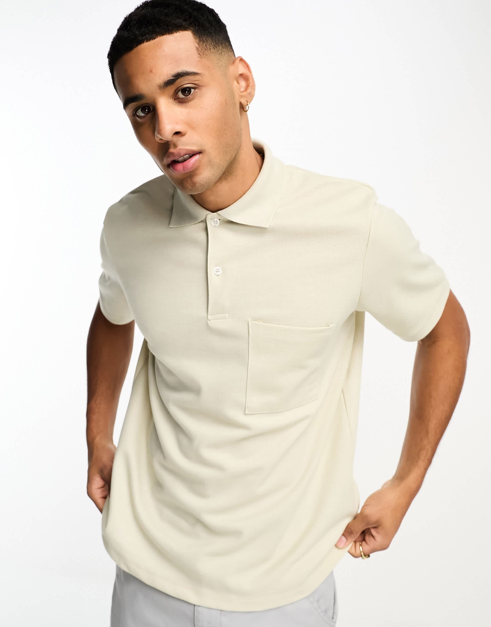 Jack & Jones Premium textured polo with pocket in beige