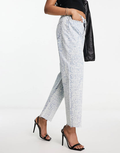AllSaints Zoey logo printed straight jeans in blue