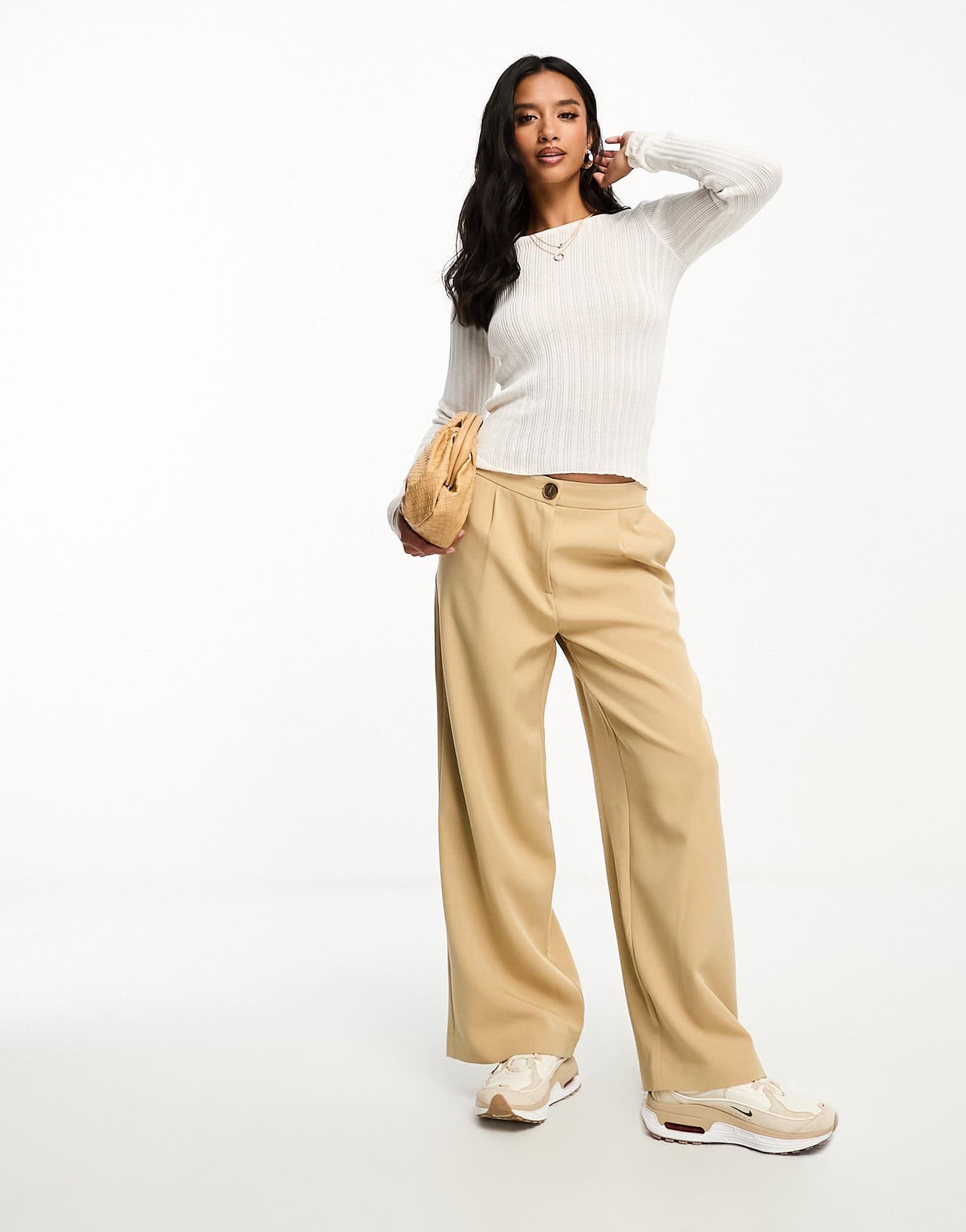 Miss Selfridge Petite tailored wide leg trouser in stone - STONE