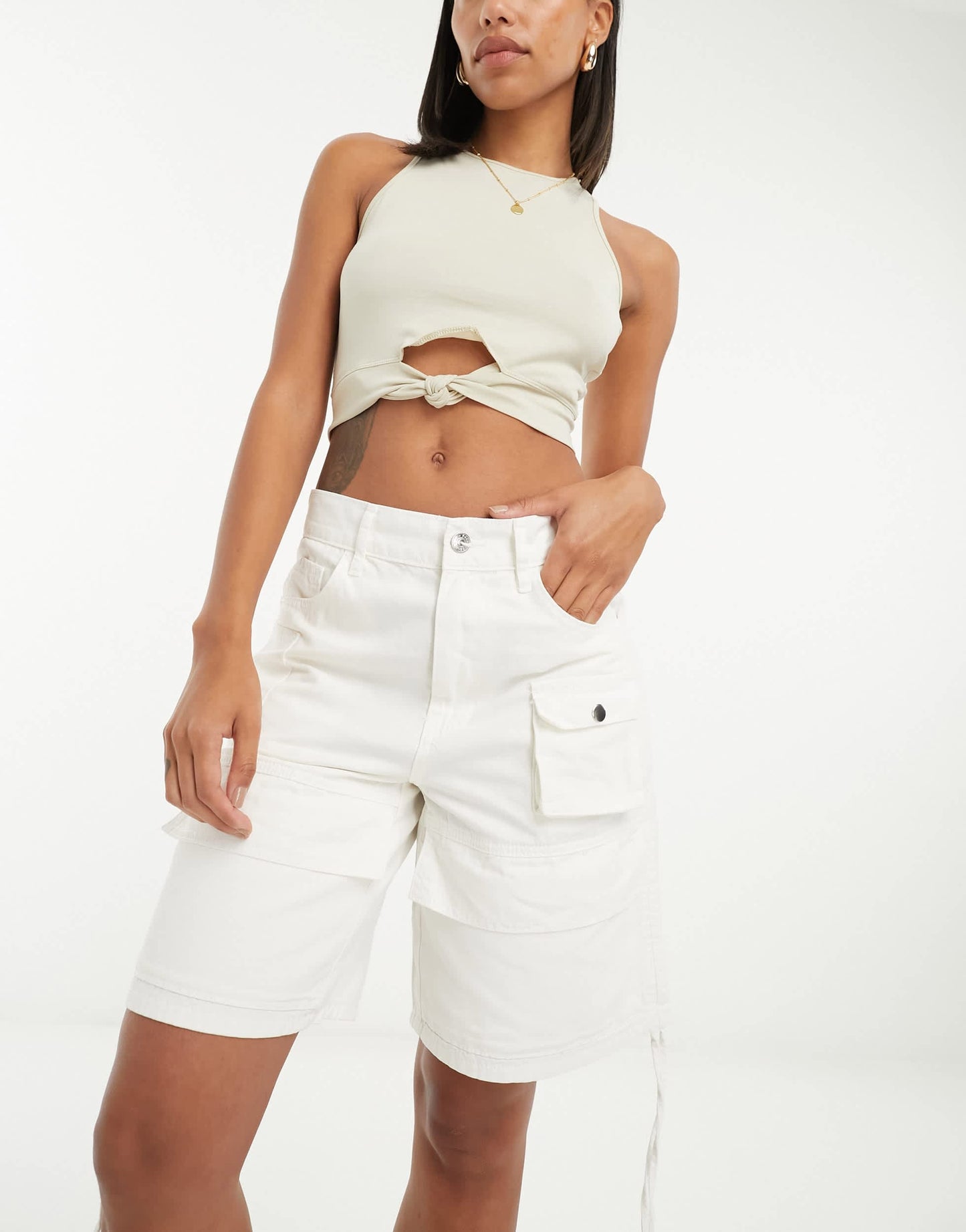 PacSun jordan multi pocket longline cargo short in coconut milk