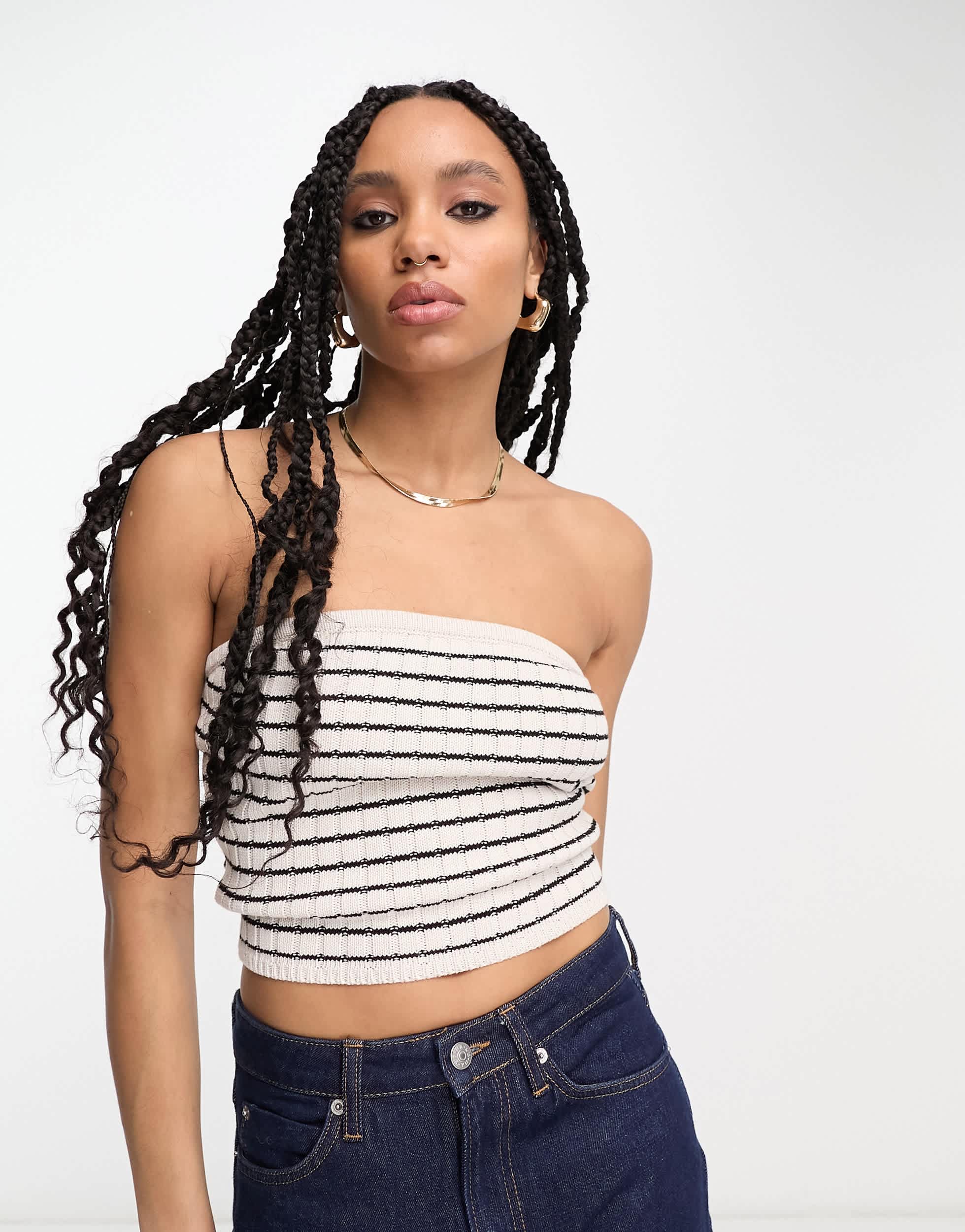 PacSun chunky ribbed tube top in parisian stripe