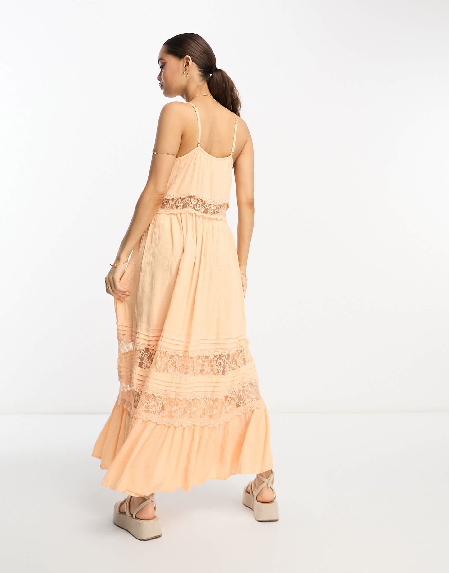 Y.A.S Petite lace insert cami maxi dress in apricot