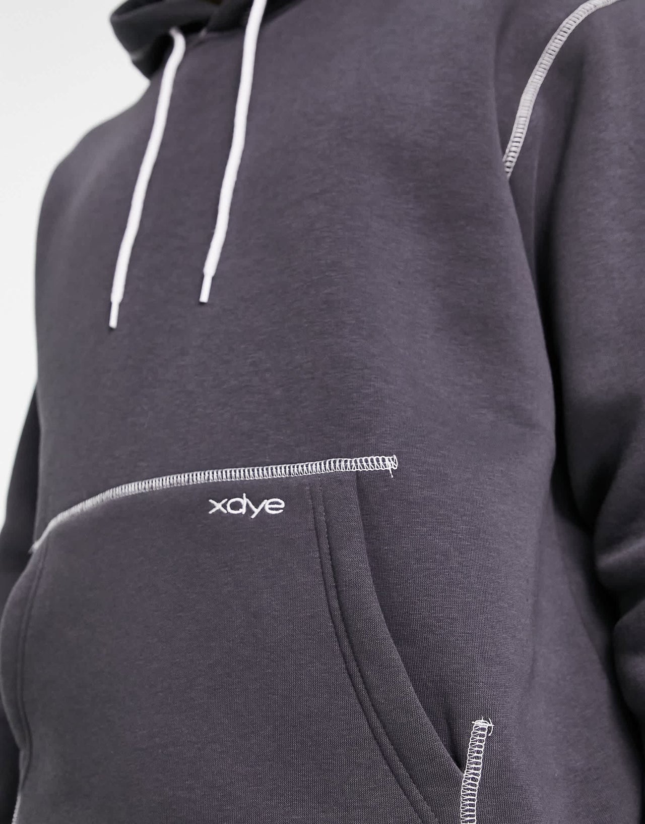 Pull&Bear contrast stitch hoodie in dark grey