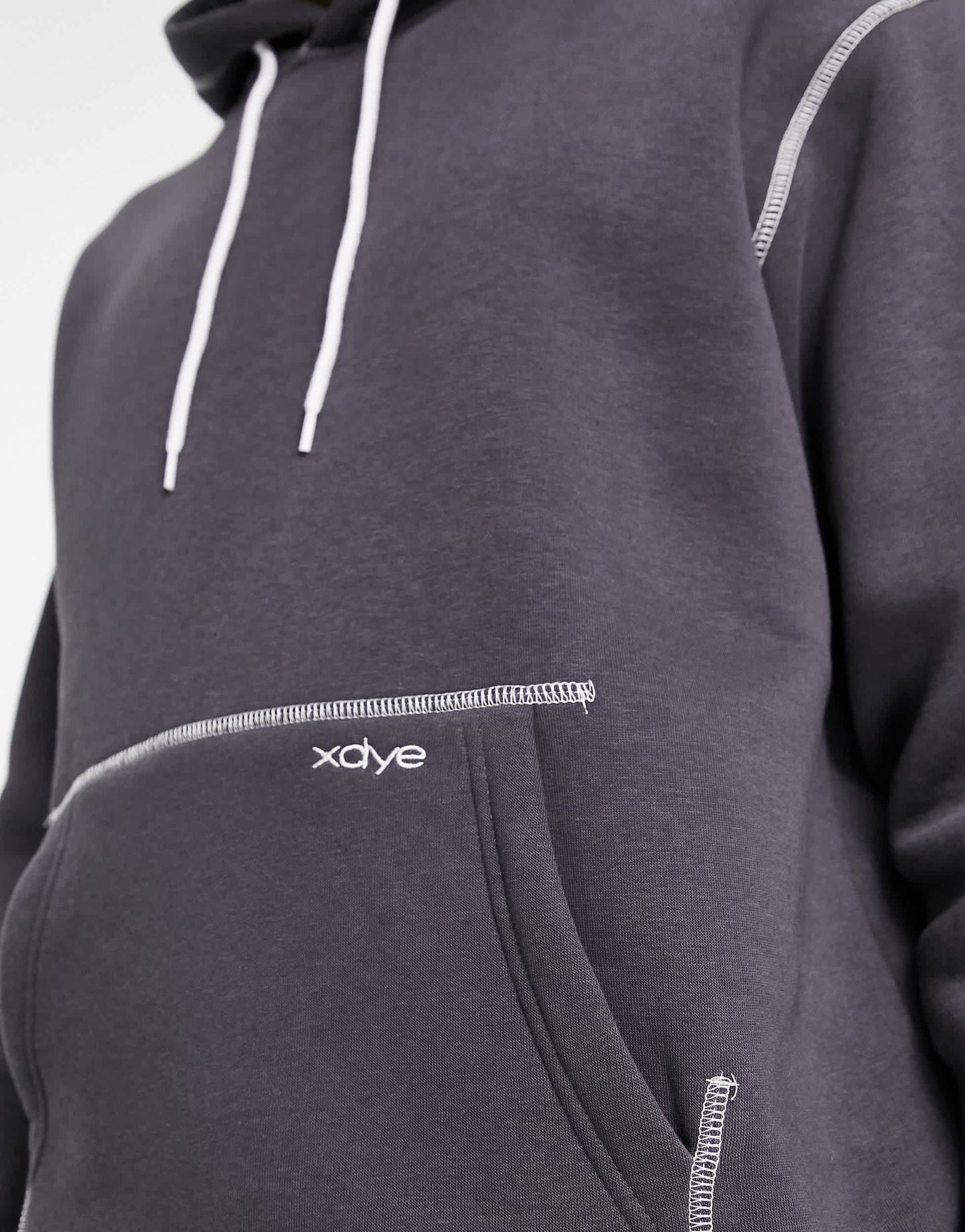 Pull&Bear contrast stitch hoodie in dark grey