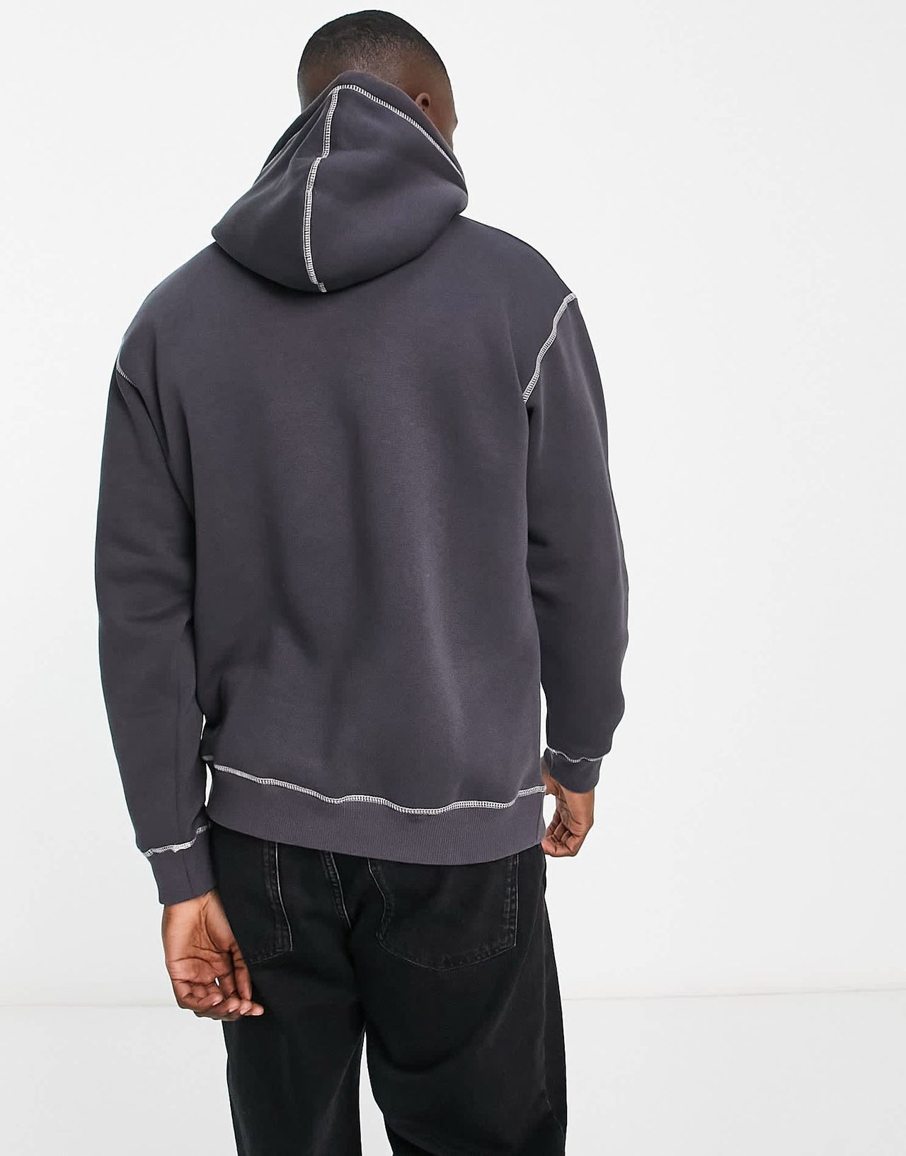 Pull&Bear contrast stitch hoodie in dark grey