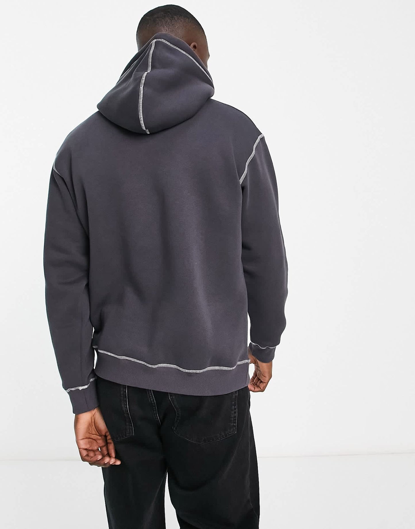 Pull&Bear contrast stitch hoodie in dark grey