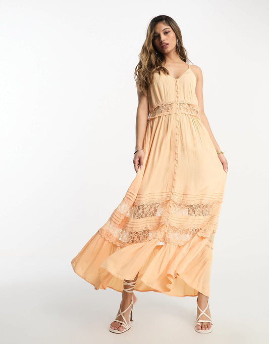 Y.A.S lace insert cami maxi dress in apricot