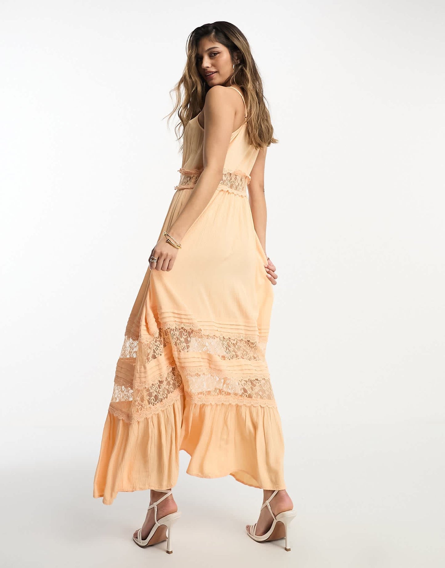 Y.A.S lace insert cami maxi dress in apricot