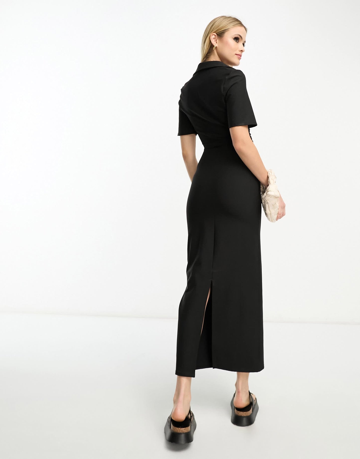 ASOS DESIGN Tall collar twist front midi dress with cut out in black