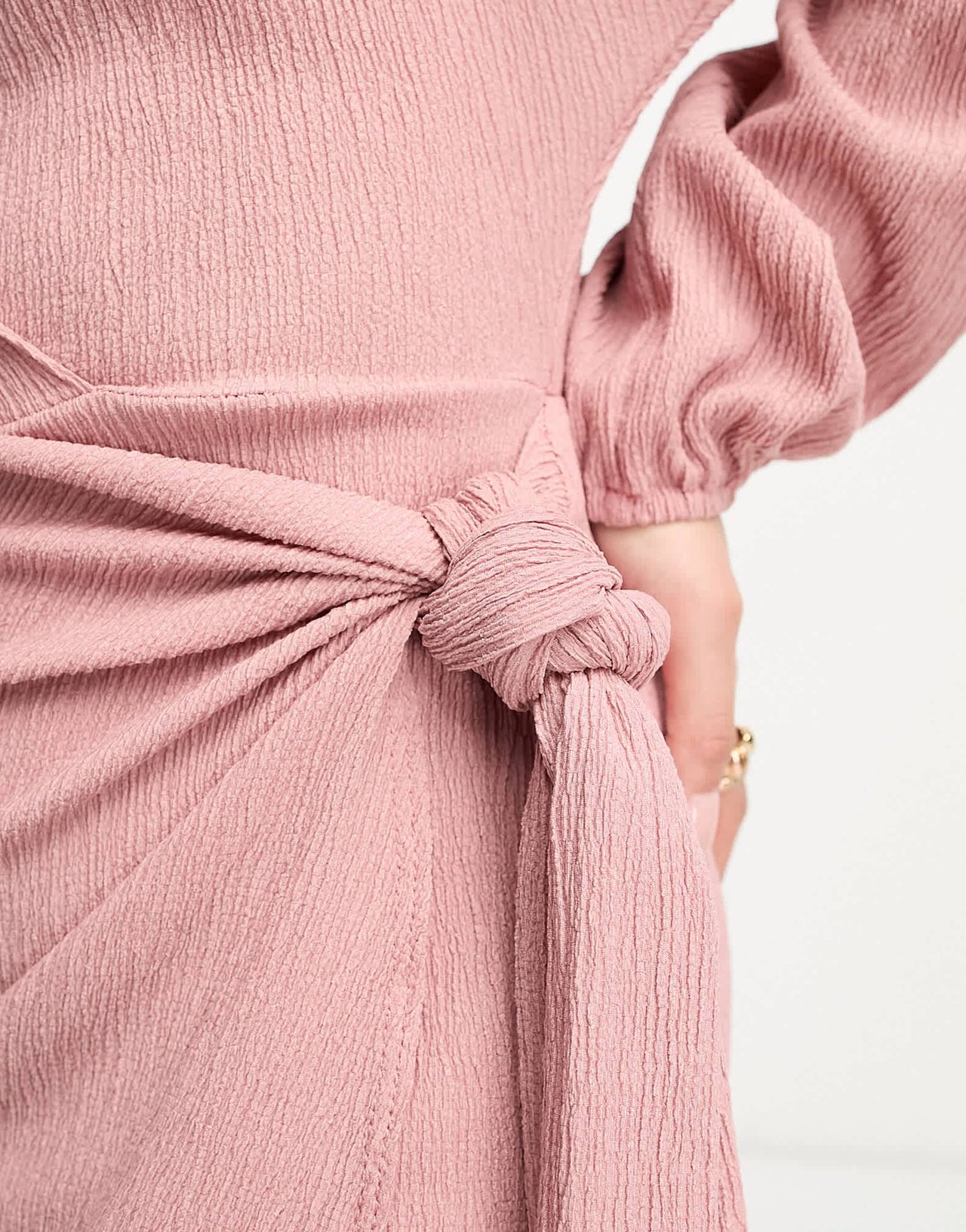 ASOS DESIGN Petite long sleeve v neck wrap mini dress in pink