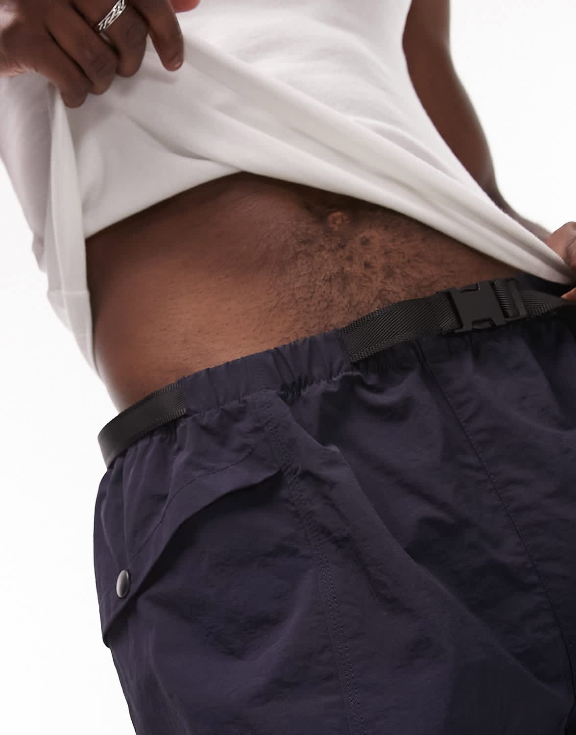 Topman belted cargo short in blue