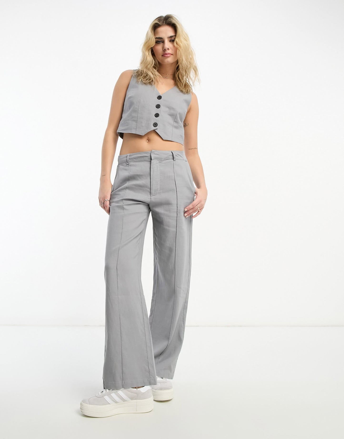 Pull&Bear linen waistcoat co-ord in brushed grey