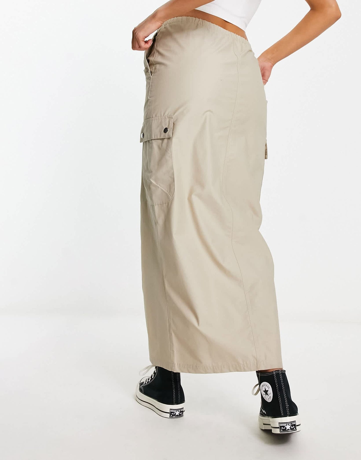 Stradivarius cargo maxi skirt in stone