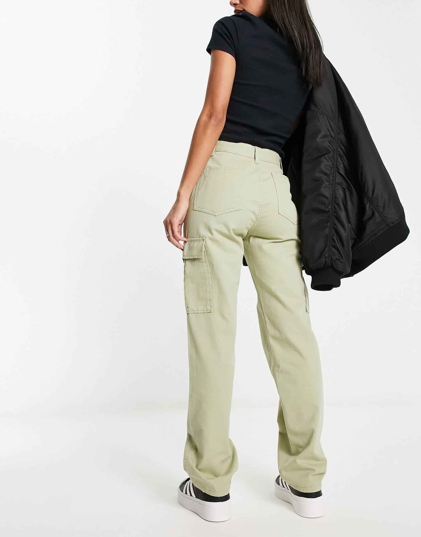 Stradivarius straight leg high waisted cargo trouser in light khaki