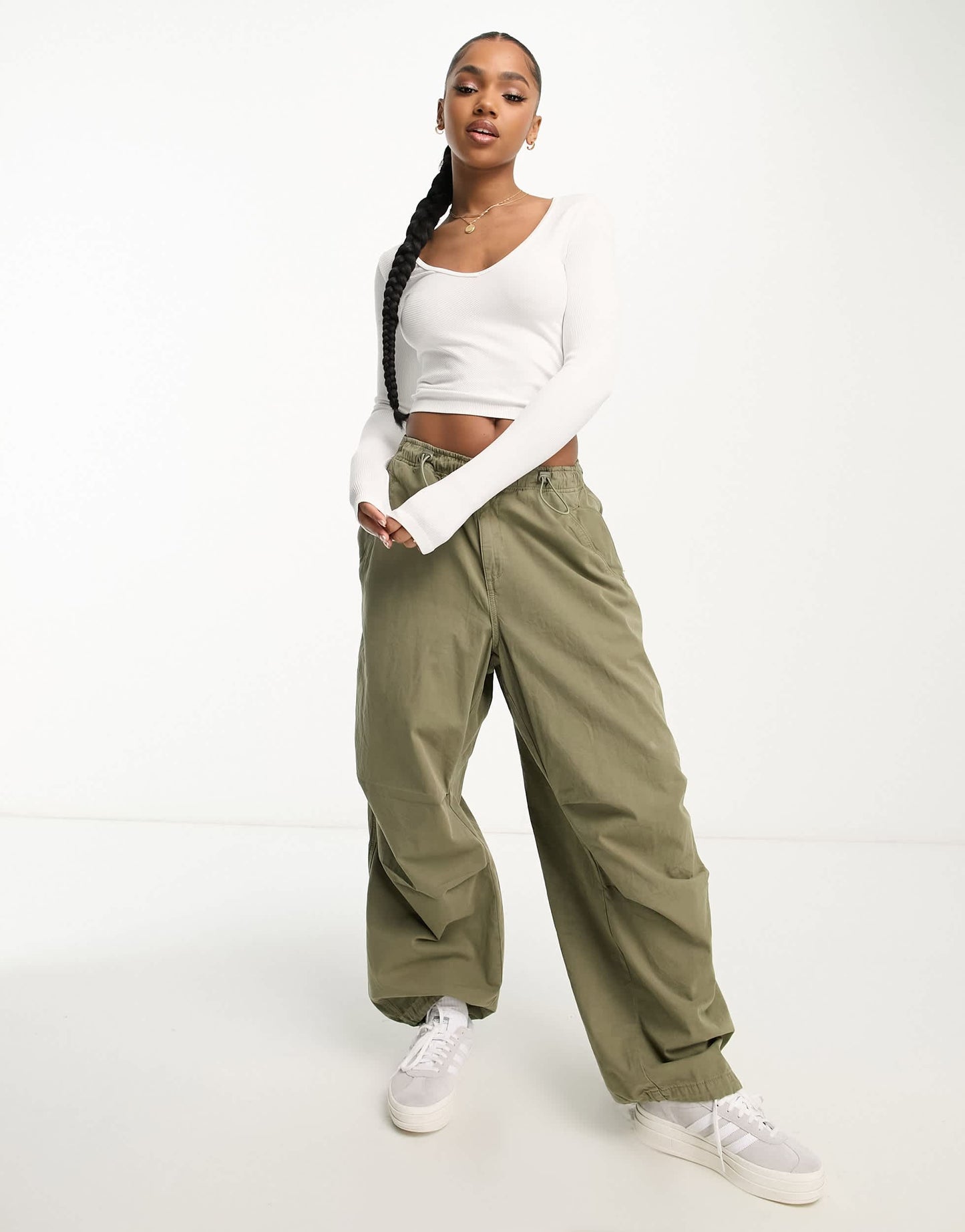 Stradivarius v neck seamless ribbed top in ecru