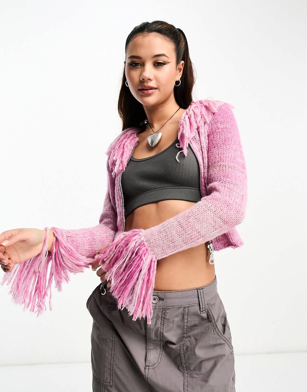 The Ragged Priest Y2K crop cardigan with shaggy collar