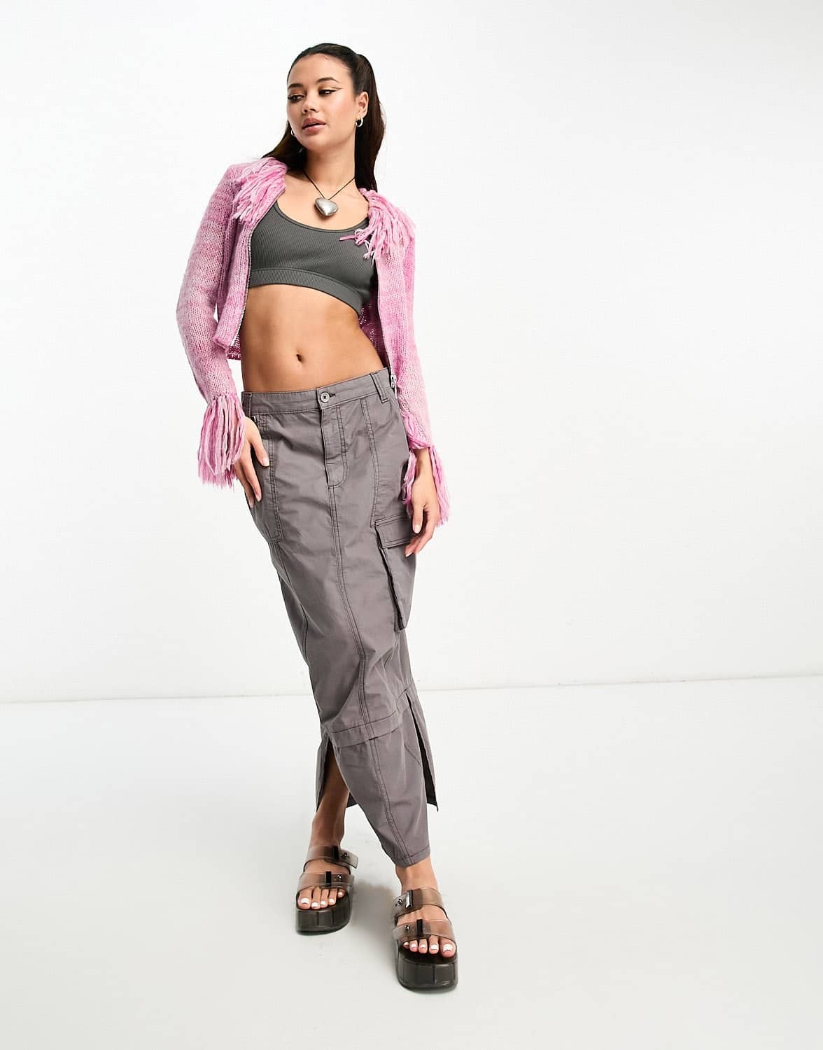 The Ragged Priest Y2K crop cardigan with shaggy collar