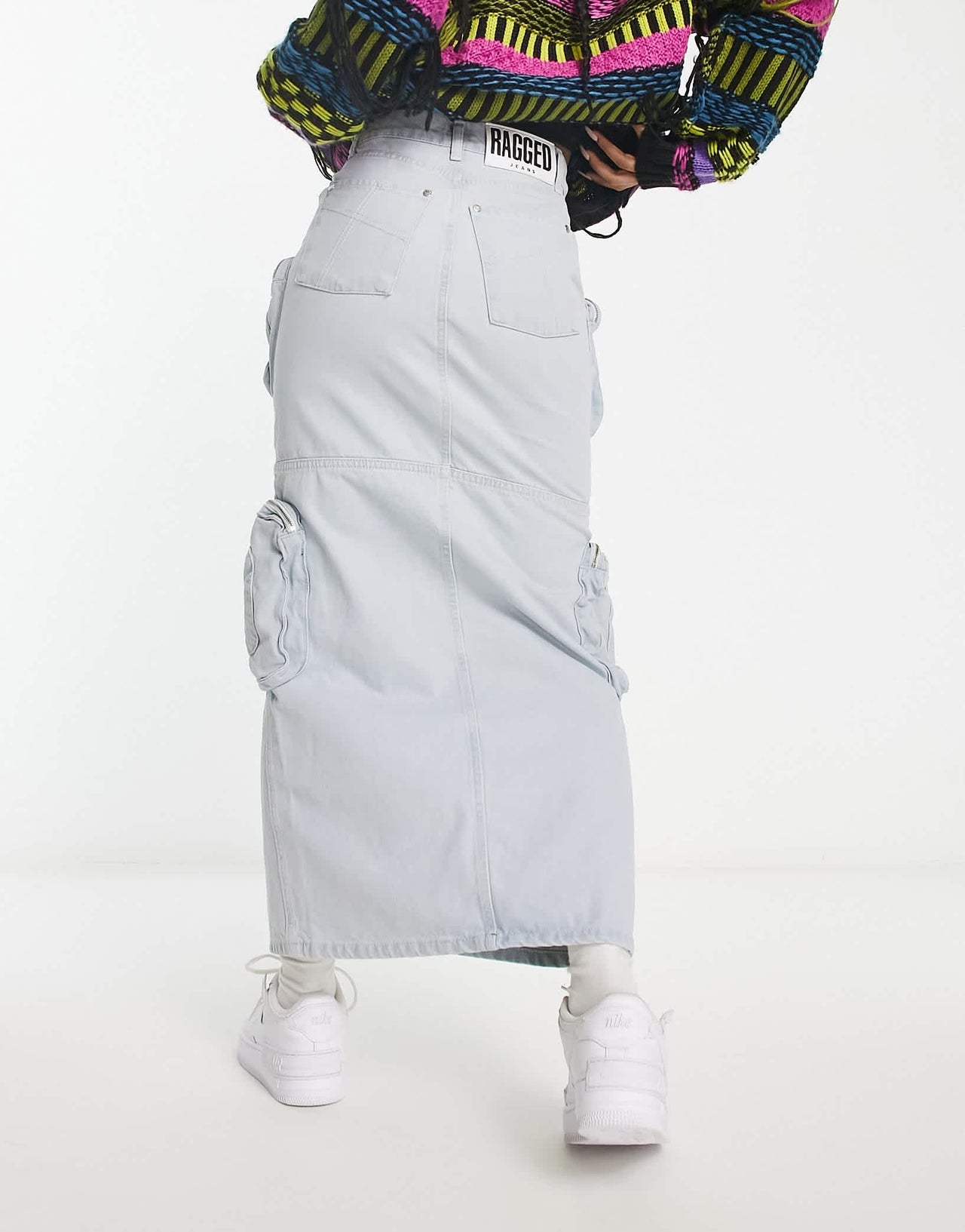 The Ragged Priest cargo maxi skirt in stone wash denim