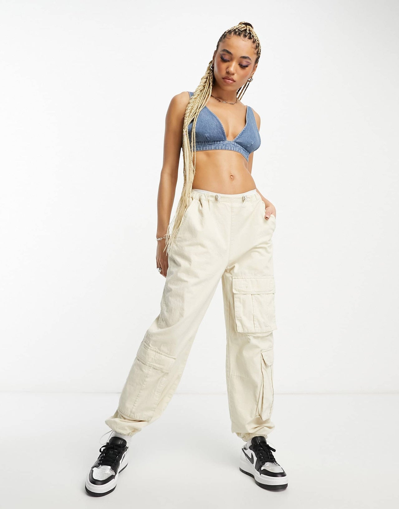 Signature 8 denim bralette in mid wash