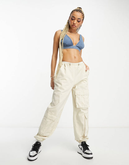 Signature 8 denim bralette in mid wash