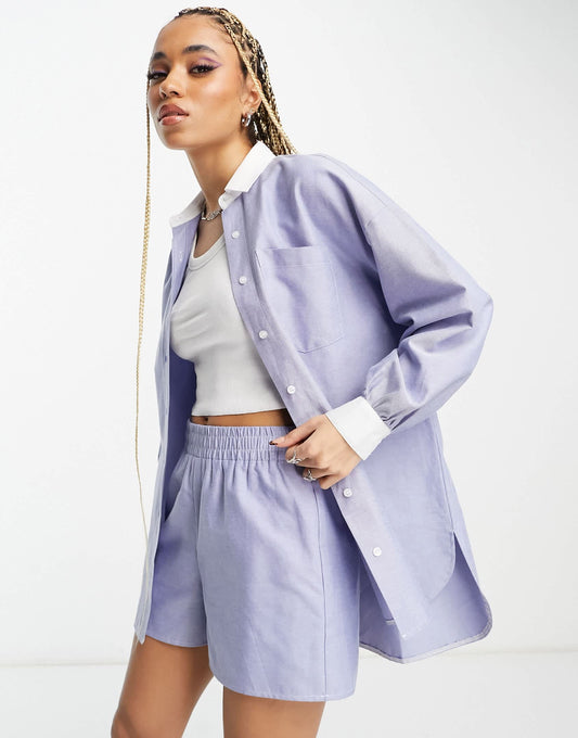 Signature 8 co-ord oversized colourblock shirt in blue
