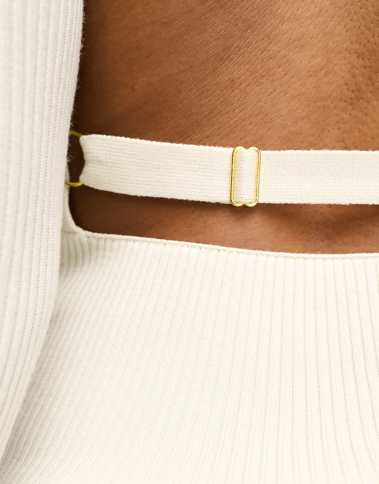 Miss Selfridge square neck open back detail rib knit top in cream