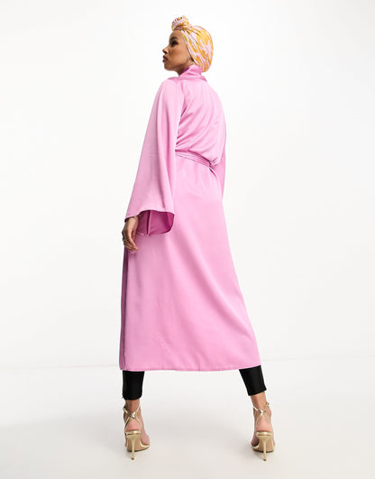Trendyol wide sleeve belted dress in hot pink satin