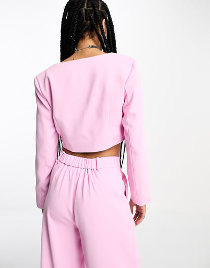 Extro & Vert Petite square neck crop top in baby pink co-ord
