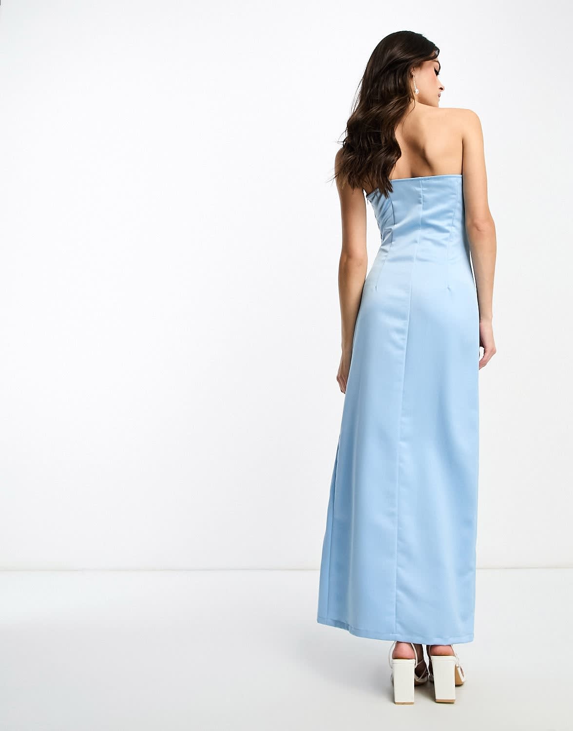 Extro & Vert one shoulder maxi dress with split in baby blue satin