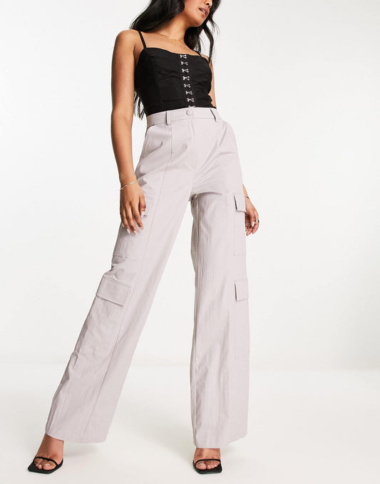 Extro & Vert 90s wide leg cargo trousers in stone grey
