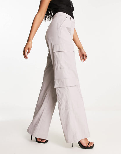 Extro & Vert 90s wide leg cargo trousers in stone grey