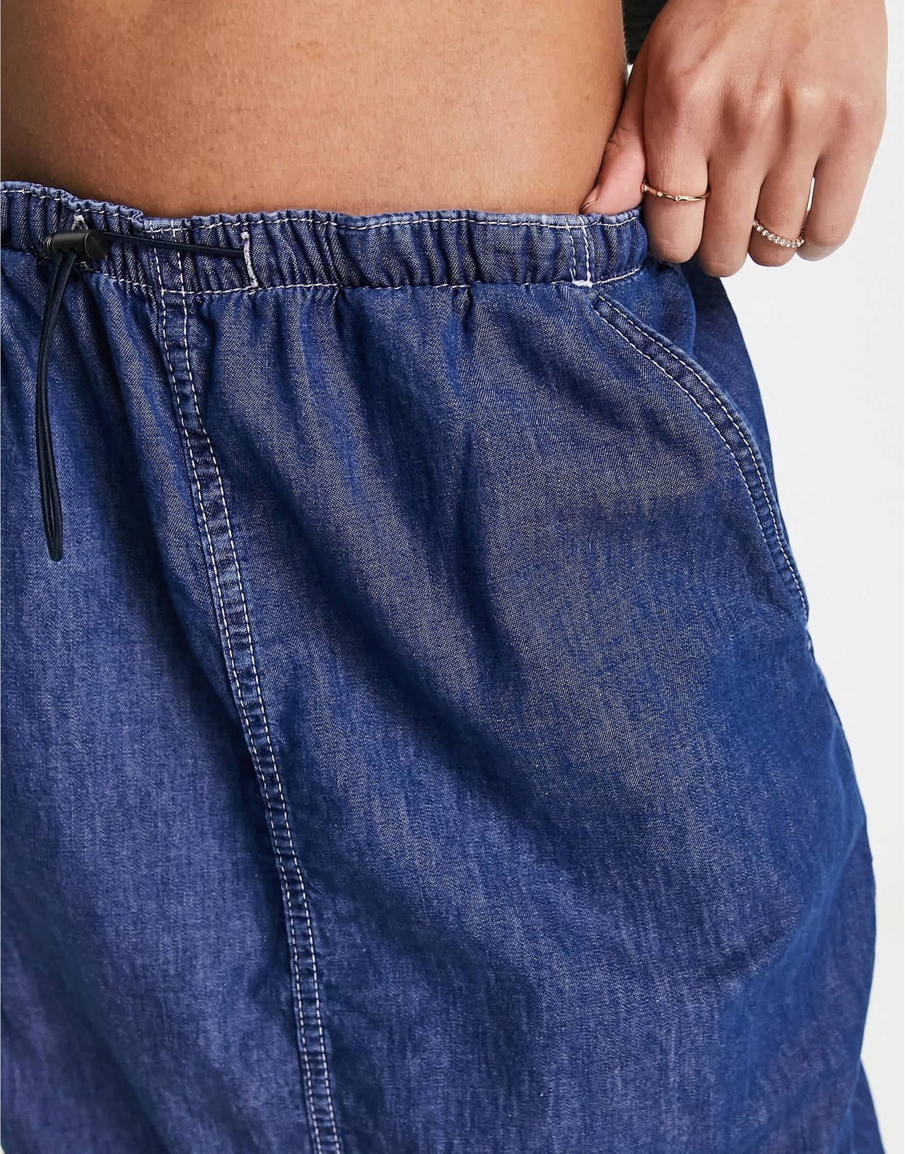 Bershka denim parachute skirt in mid blue