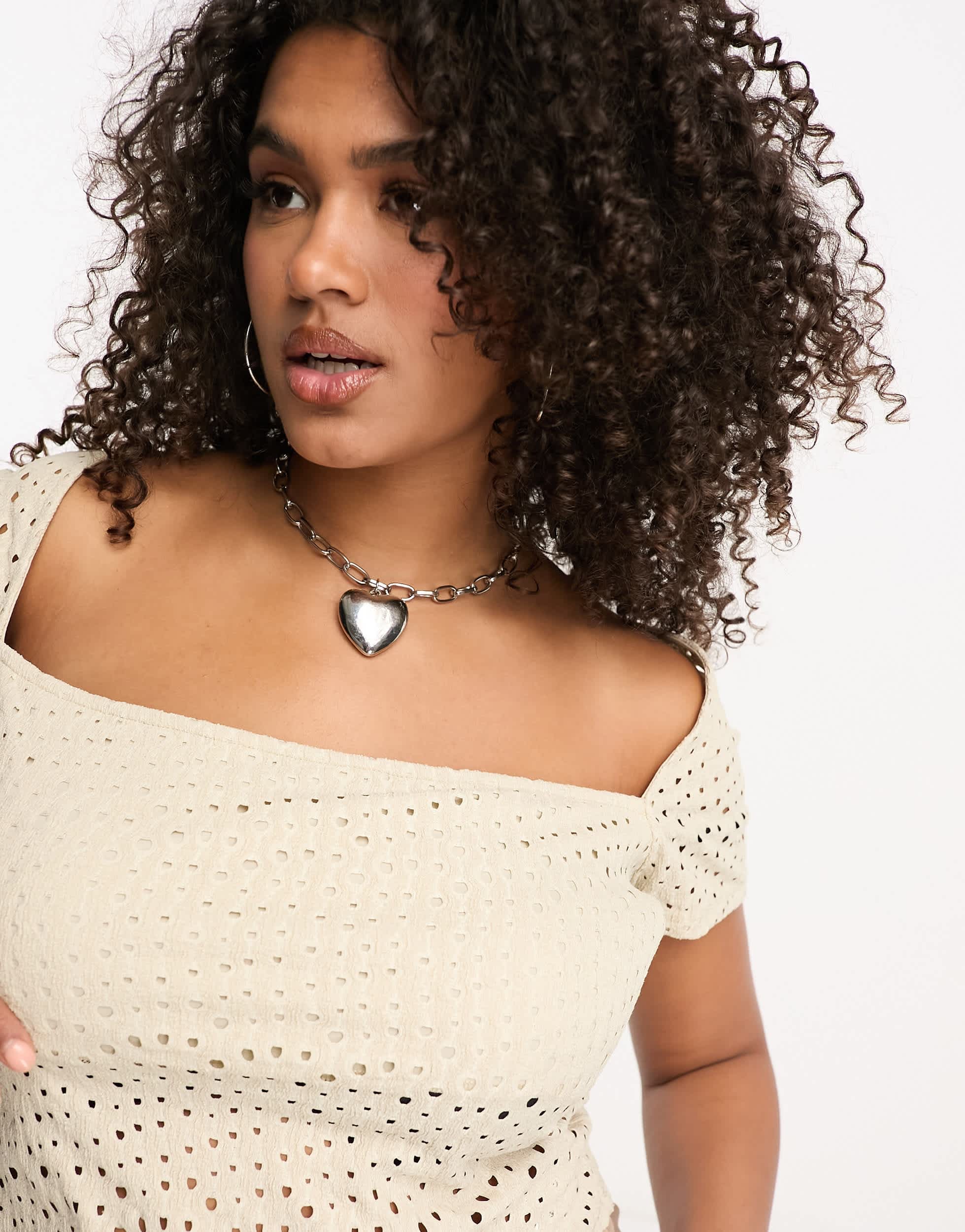 COLLUSION Plus textured square neck short sleeve top in stone