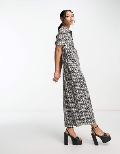Whistles short sleeve midi sheer dress in geometric print