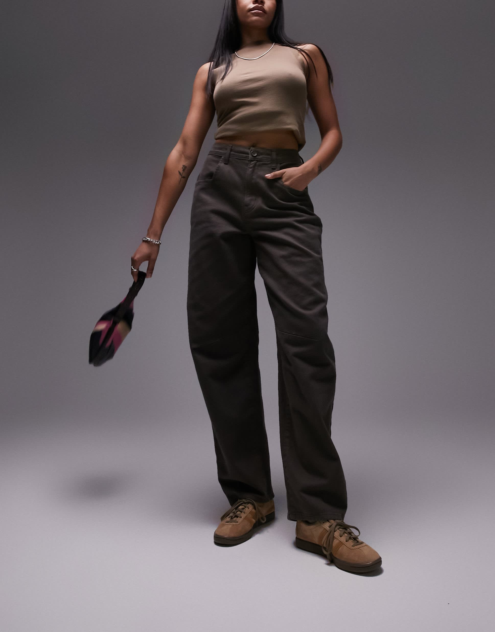 Topshop Hourglass wide leg back tab trouser in chocolate