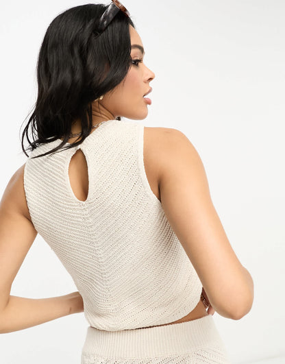 Lindex juni knitted crop top co-ord in beige