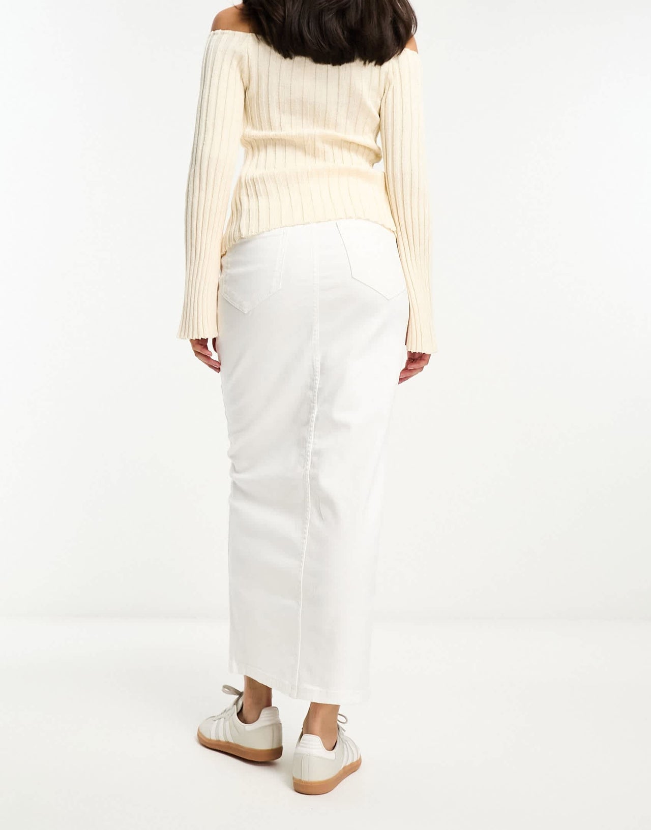 ASOS DESIGN denim midi skirt with split hem in ecru