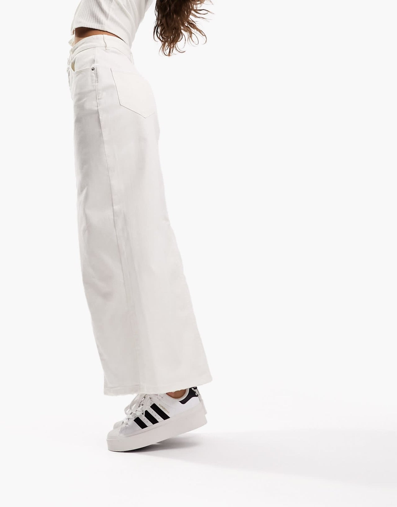 ASOS DESIGN Hourglass denim midi skirt with split hem in ecru