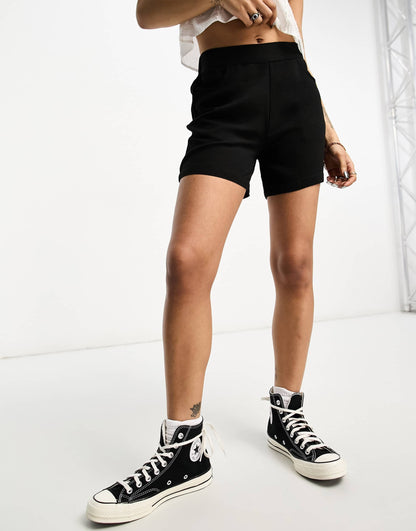 Noisy May Petite elasticated waist shorts in black