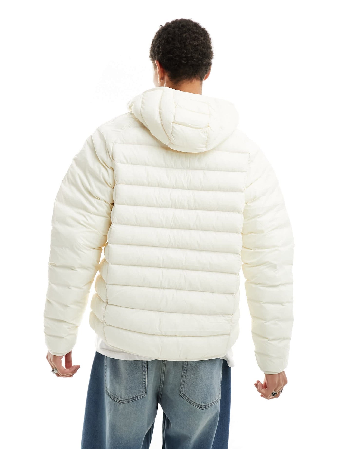 adidas Originals 3 stripe padded hooded jacket in off white