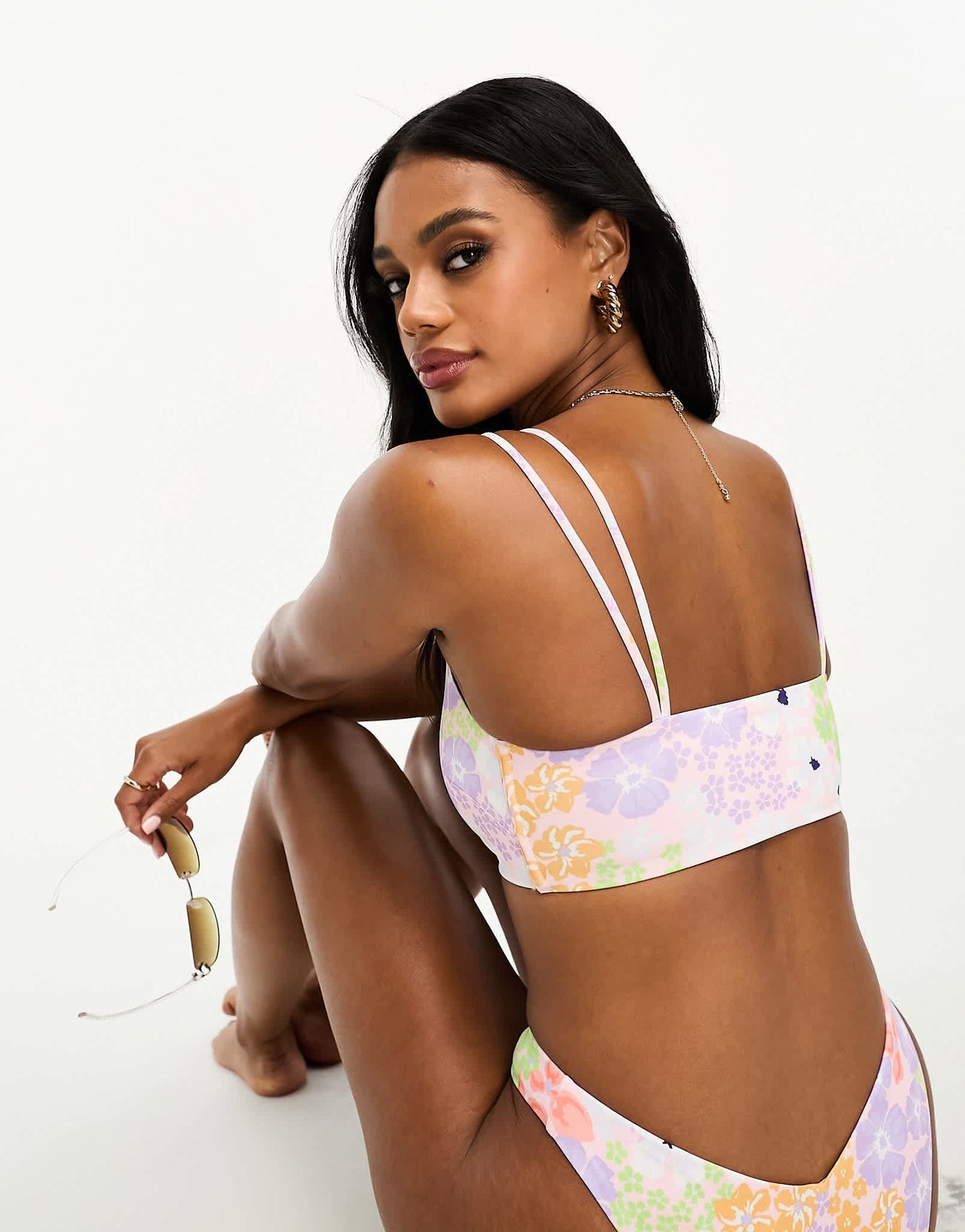 ASOS DESIGN mix and match skinny crop bikini top in pastel ditsy floral