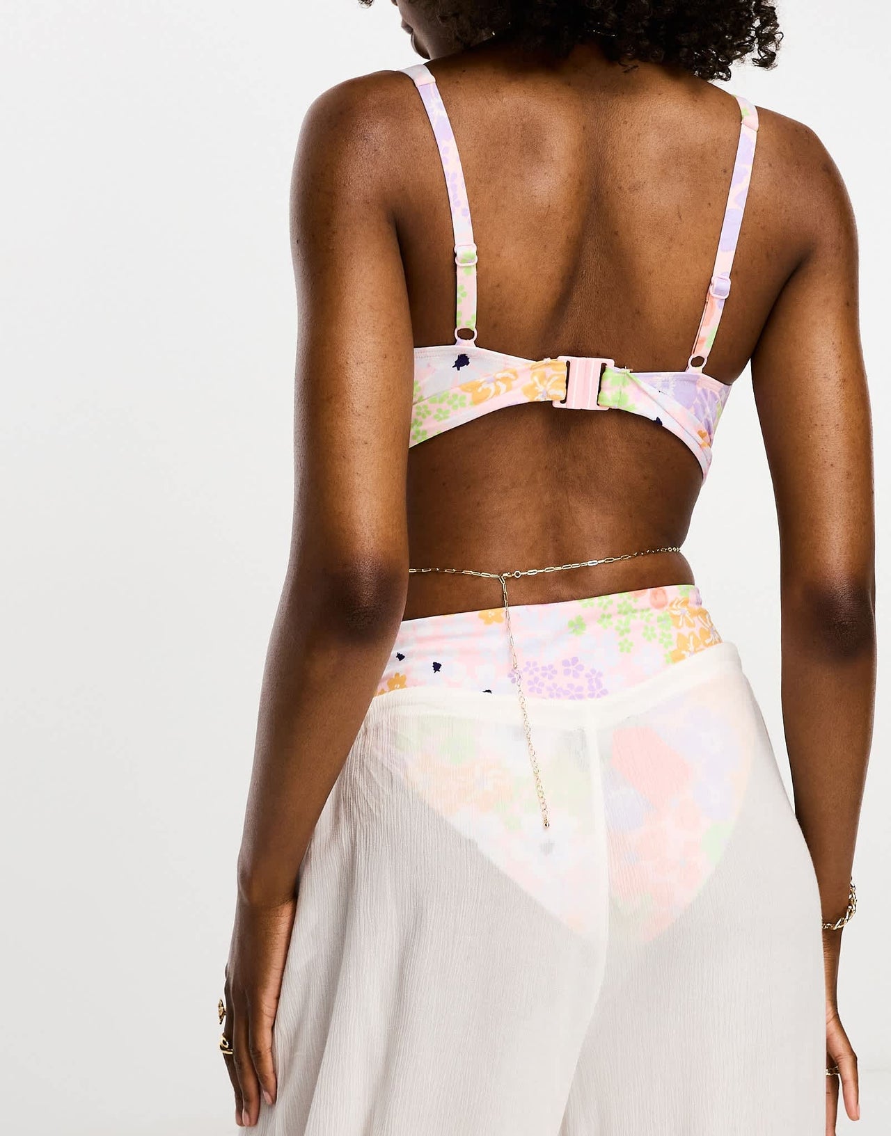 ASOS DESIGN Fuller Bust mix and match underwired wrap bikini top in pastel ditsy floral